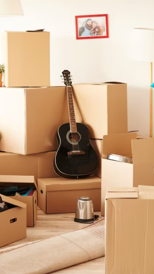 room full of cardboard boxes